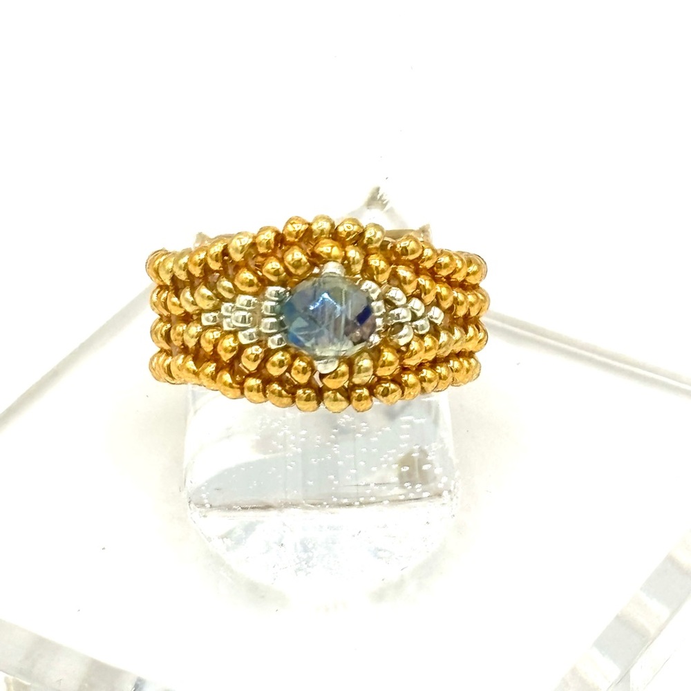 Hand Crafted Beaded Ring Gold and Silver